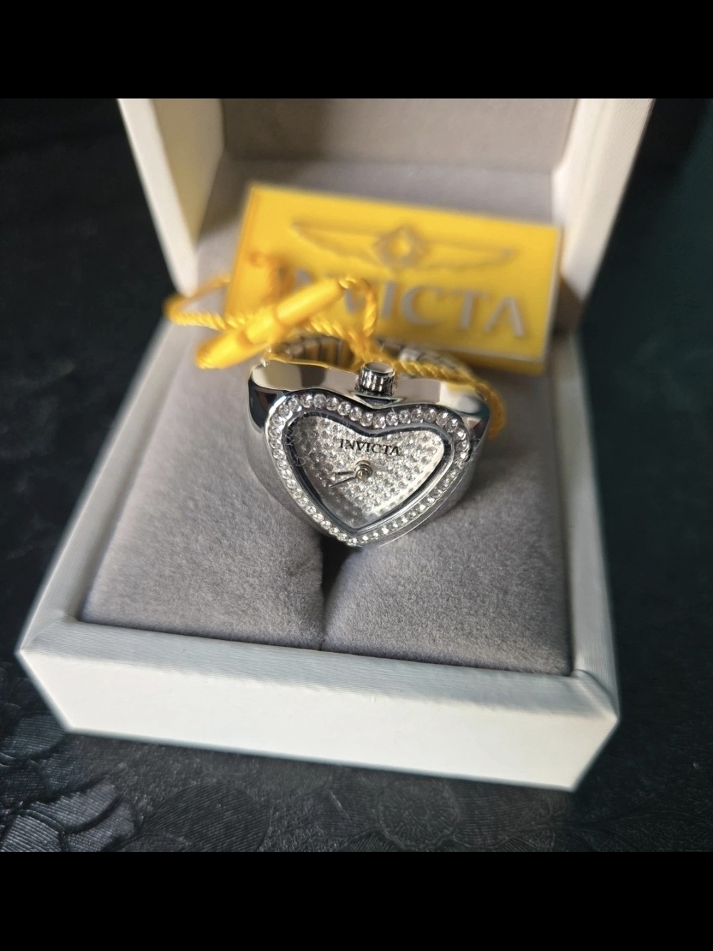 49578 Invicta Mini Angel Silver Heart Ring Watch with Glitter Dial 18.5mm